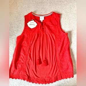 Knox Rose Women Boho Red Lace Eyelet Tank Top Size Medium